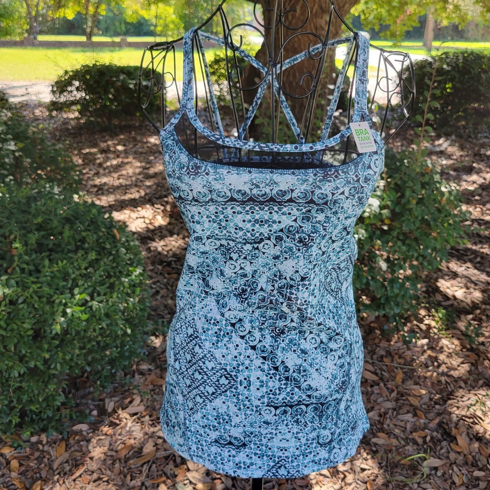 Gaiam XS Bra Tank Blue Paisley Strappy Mesh Medium Support Active Athleisure